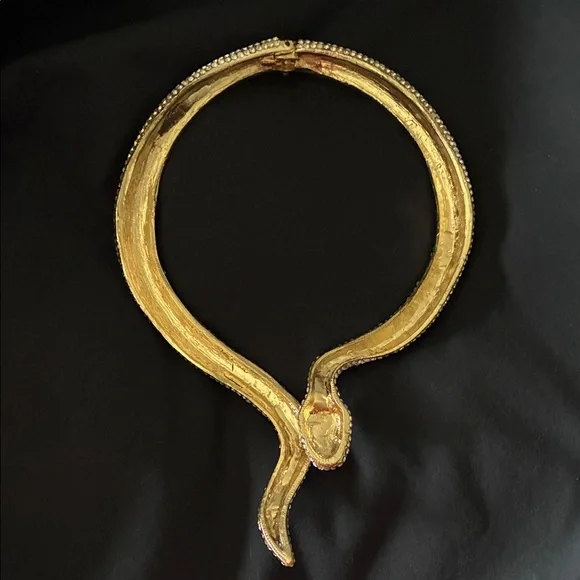 Vintage Unique Snake Collar Gold-tone Statement Necklace with Crystal Accents - Picture 2 of 6